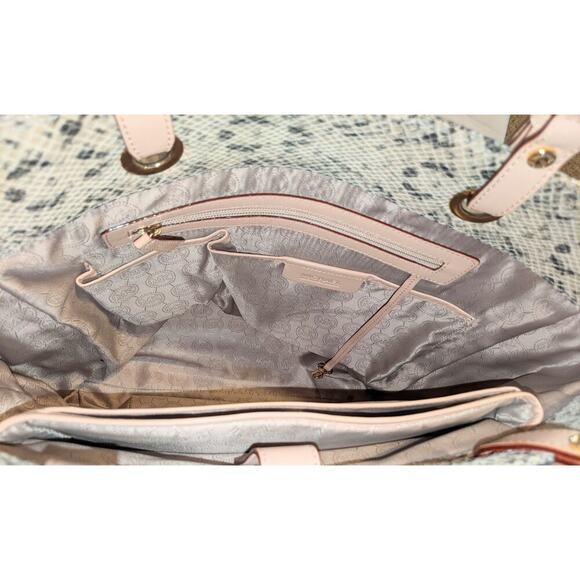 Michael Kors Python Embossed Leather Large Tote Snakeskin Neutrals GUC - Picture 9 of 12